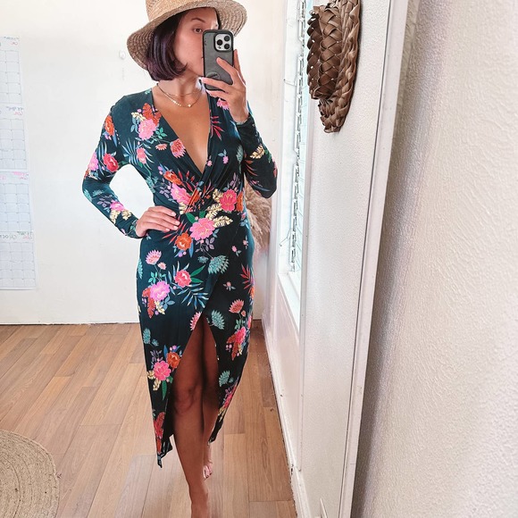 REVOLVE Floral Midi Dress - Black and Pink - Picture 2 of 11